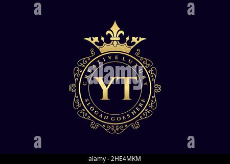 YT Initial Letter Luxury calligraphic feminine floral hand drawn heraldic monogram antique vintage style luxury logo design Premium Stock Vector