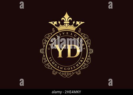 YD Initial Letter Luxury calligraphic feminine floral hand drawn heraldic monogram antique vintage style luxury logo design Premium Stock Vector