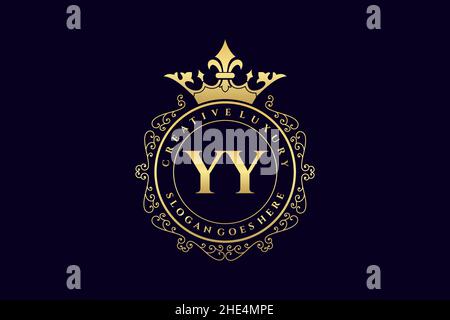 YY Initial Letter Luxury calligraphic feminine floral hand drawn heraldic monogram antique vintage style luxury logo design Premium Stock Vector