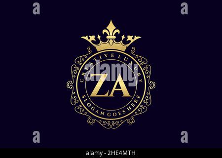 ZA Initial Letter Luxury calligraphic feminine floral hand drawn heraldic monogram antique vintage style luxury logo design Premium Stock Vector