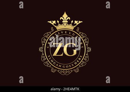 ZG Initial Letter Luxury calligraphic feminine floral hand drawn heraldic monogram antique vintage style luxury logo design Premium Stock Vector
