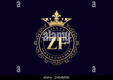 ZF Initial Letter Luxury calligraphic feminine floral hand drawn heraldic monogram antique vintage style luxury logo design Premium Stock Vector