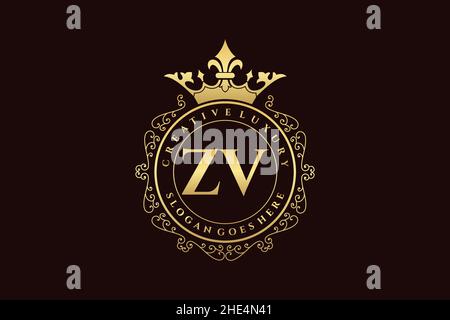 ZV Initial Letter Luxury calligraphic feminine floral hand drawn heraldic monogram antique vintage style luxury logo design Premium Stock Vector
