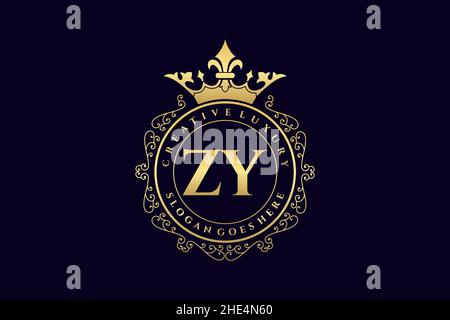 ZY Initial Letter Luxury calligraphic feminine floral hand drawn heraldic monogram antique vintage style luxury logo design Premium Stock Vector