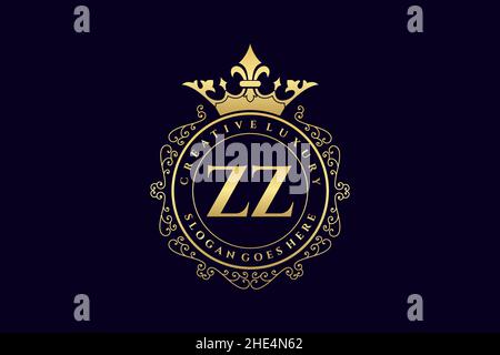 ZZ Initial Letter Luxury calligraphic feminine floral hand drawn heraldic monogram antique vintage style luxury logo design Premium Stock Vector