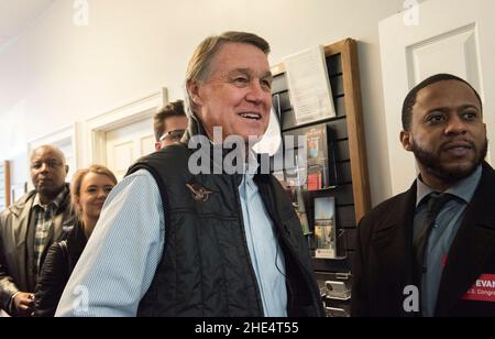 Marietta, GA, USA. 8th Jan, 2022. Former U.S. Senator David Perdue waits for his introduction at suburban Atlanta GOP meeting where he campaigned to unseat incumbent Republican Gov. Brian Kemp. (Credit Image: © Robin Rayne/ZUMA Press Wire) Stock Photo