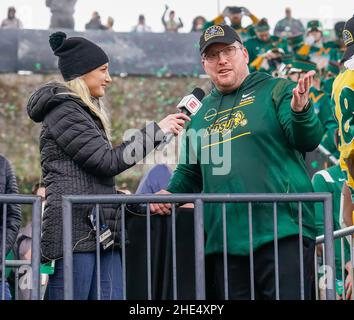 January 8, 2022: January 8, 2022 Frisco, Texas, U.S.A: NDSU head coach MATT ENTZ speaks as North Dakota State defeats Montana State for the Division I FCS Championship game at Toyota Stadium in Frisco, Texas. (Credit Image: © Jerome Hicks/ZUMA Press Wire) Stock Photo