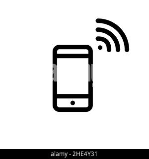 Smartphone with wifi symbol. Minimal line art pixel perfect, editable stroke icon Stock Vector