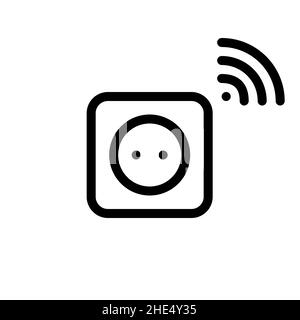 Smart electric outlet. Minimal line art pixel perfect, editable stroke icon Stock Vector
