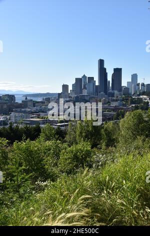 The Seattle skyline as seen from Jose Rizal Park, Washington State, USA Stock Photo