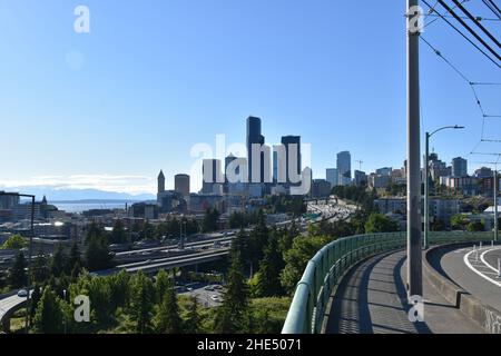 The Seattle skyline as seen from Jose Rizal Park, Washington State, USA Stock Photo