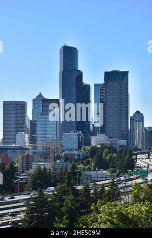 The Seattle skyline as seen from Jose Rizal Park, Washington State, USA Stock Photo