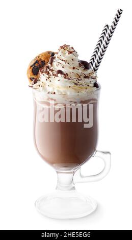 chocolate milkshake with whipped cream isolated on white Stock Photo