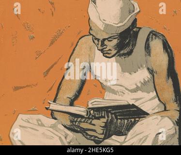 Sailor, from- ''YOUR MONEY BRINGS THE BOOK WE NEED WHEN WE WANT IT'' Sailor with book from ''Hey fellows!'' American Library Association, United War Work Campaign, Week of November 11, 1918 - - Sheridan. Stock Photo