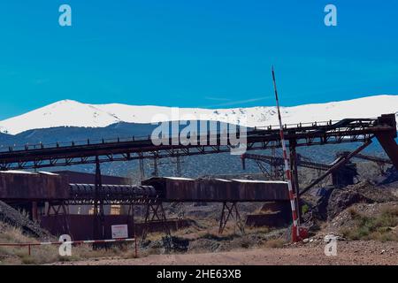 Mineral conveyor belts, abandoned in the Alchem Mines in Granada - Spain. Stock Photo