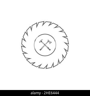 circular saw with cross ax hammer icon logo design vector. Stock Vector