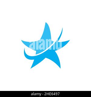 blue star with swoosh logo design vector isolated on white background. Stock Vector