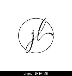 script letter JL with circle line logo isolated on white background. Stock Vector