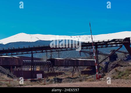Mineral conveyor belts, abandoned in the Alchem Mines in Granada Stock Photo