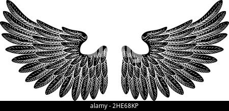 Pair Of Wings Vintage Engraved Retro Style Stock Vector
