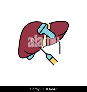 Biopsy and ultrasound liver color line icon. Human diseases. Pictogram for web page, mobile app, promo. Stock Vector