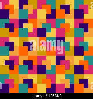 Geometric squares layered in queue with attractive retro colors. Abstract seamless pattern. perfect for textiles, fabrics and backgrounds. Stock Photo
