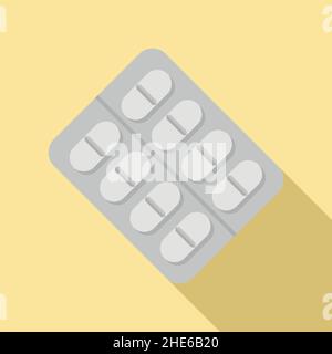 Tonsillitis pill blister icon flat vector. Tonsil mouth. Bacterial inflammation Stock Vector