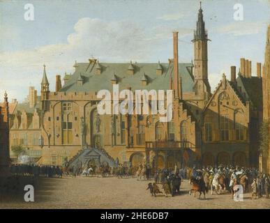 Town Hall at Haarlem with the Entry of Prince Maurits by Pieter Jansz. Saenredam. Stock Photo
