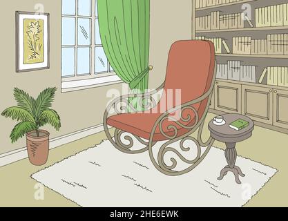 Library room graphic color interior sketch illustration vector Stock Vector