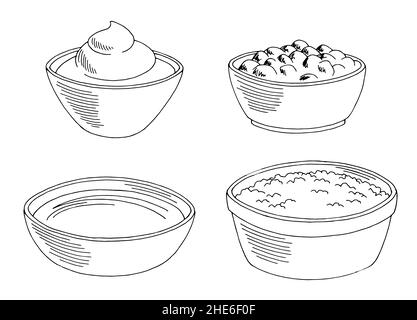 Sauce set graphic black white isolated sketch illustration vector Stock Vector