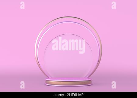 3d render of pastel pink geometric minimal studio pedestal isolated on pastel background, round frame, abstract beauty product concept, luxury minimal Stock Photo