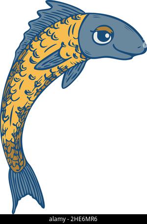 Vector illustration of smiling fish. Isolated colorful cartoon fish. Stock Vector