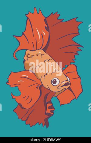 Vector illustration of beautiful red fish. Hand drawn goldfish. Stock Vector