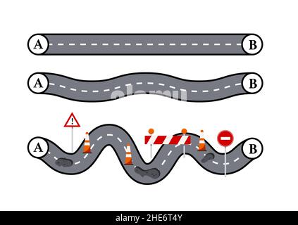 Plan A B and real life road concept flat vector illustration. Stock Vector