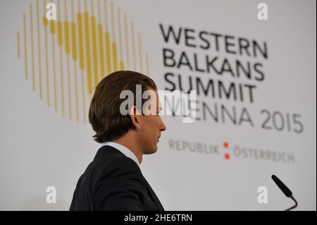 Vienna, Austria, August 27, 2015. Western Balkans Summit Vienna with Sebastian Kurz (ÖVP), Foreign Minister from December 16, 2013 - December 18, 2017 Stock Photo