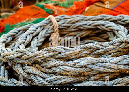 Strong mooring line at Jaffa fishing port. Tel Aviv, Israel. Stock Photo