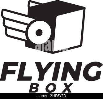 Flying box with wings as expedition courier company vector logo design Stock Vector