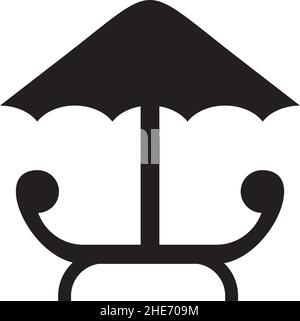 Outdoor restaurant with chair and umbrella tent vector logo design Stock Vector