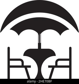 Outdoor restaurant with chair and umbrella tent vector logo design Stock Vector