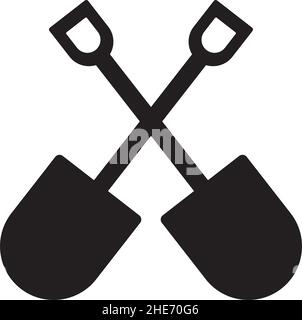 Black crossed shovel icon vector logo design Stock Vector
