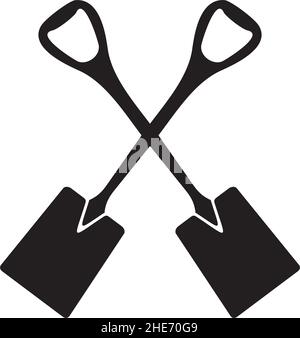 Black crossed shovel icon vector logo design Stock Vector