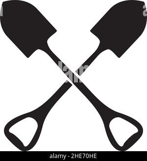 Black crossed shovel icon vector logo design Stock Vector