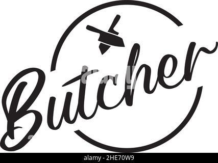 Butcher classic emblem with crossed knife vector logo design Stock Vector