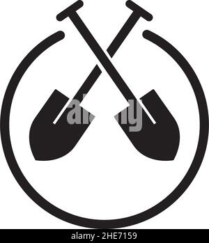 Black crossed shovel icon vector logo design Stock Vector