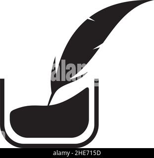 Writer agency and publishing company vector logo design with black feather pen icon Stock Vector