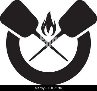 Black crossed pizza peel vector logo design Stock Vector