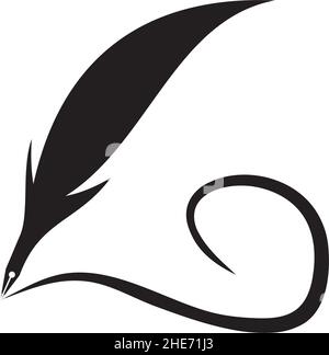 Writer agency and publishing company vector logo design with black feather pen icon Stock Vector