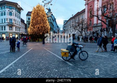 Preseren square, decorated for Christmas and New Years celebration Stock Photo