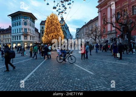 Preseren square, decorated for Christmas and New Years celebration Stock Photo