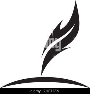 Writer agency and publishing company vector logo design with black feather pen icon Stock Vector